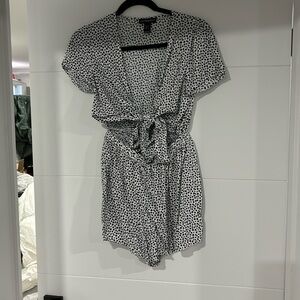Urban planet short sleeve Dalmatian print tie front cutout romper